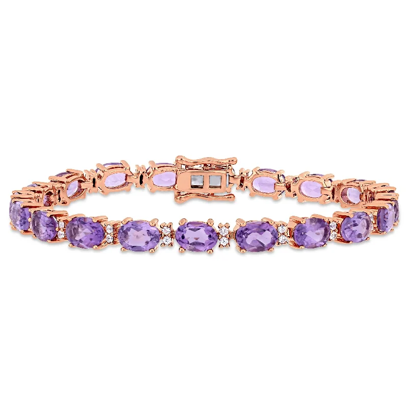 Bright modern bangles-Elegant Bangles-14 1/10ct TGW Amethyst White Sapphire Tennis Bracelet in Rose Plated Sterling Silver by Miadora