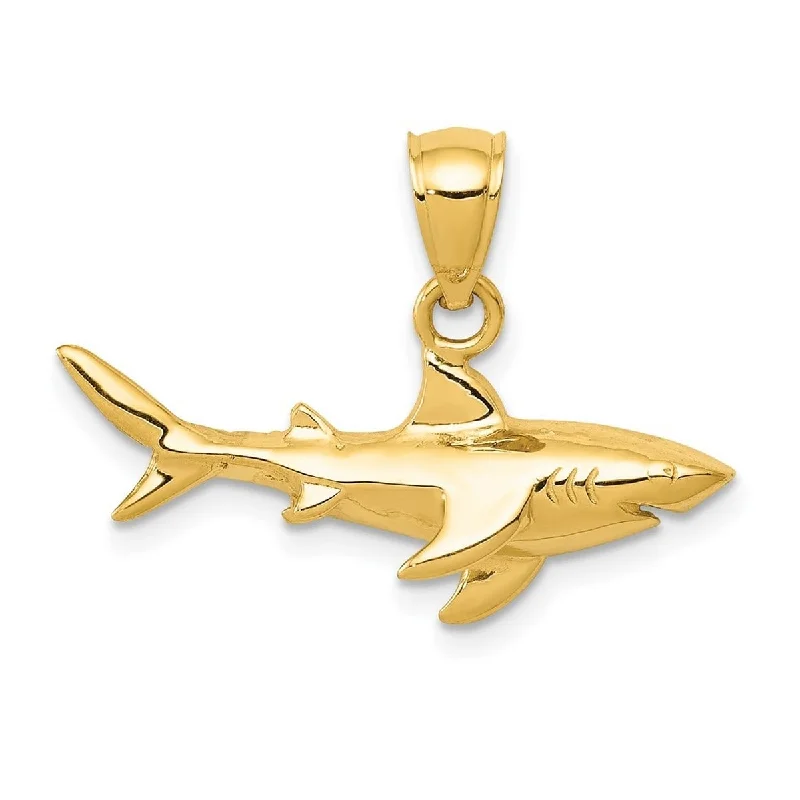 Bold druzy necklaces-Cultural Necklaces-Curata 14k Yellow Gold 18" Solid Polished Open back Shark Pendant Necklace