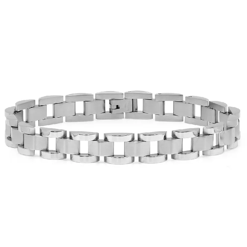 High gloss bangles-Designer Rings-Oxford Ivy Mens Square Link Stainless Steel Bracelet 8 1/2 inch