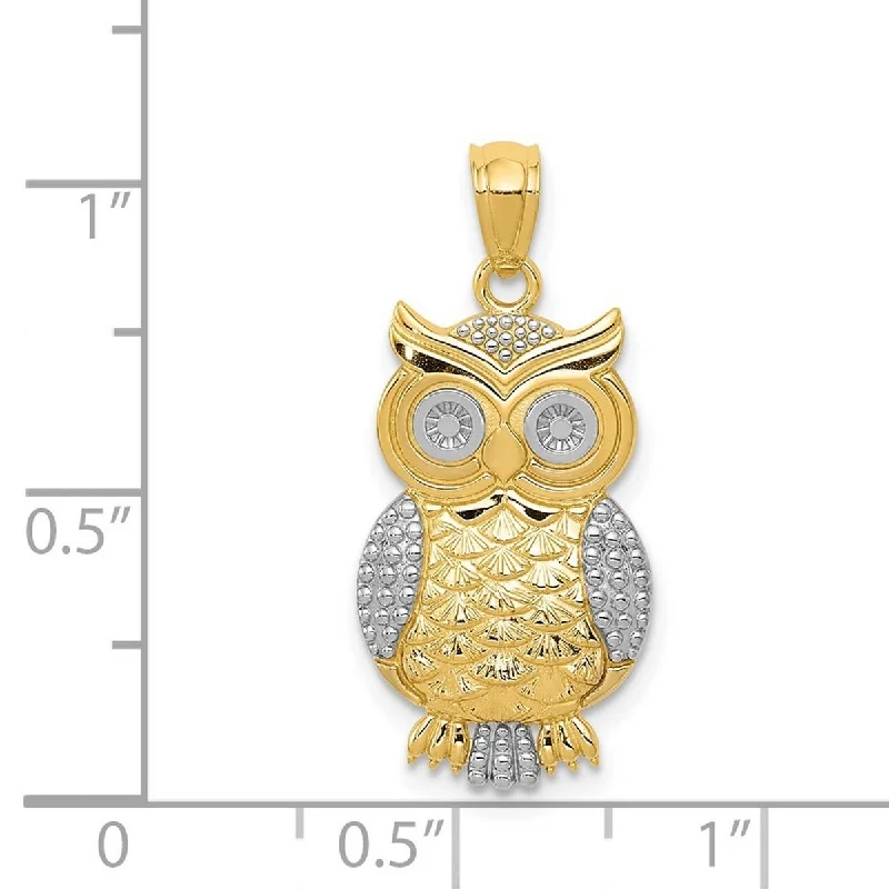 Eight-strand necklaces-Vintage Necklaces-Curata 14k Yellow Gold and Rhodium 18" 22.2x12mm Textured Wise Owl Necklace