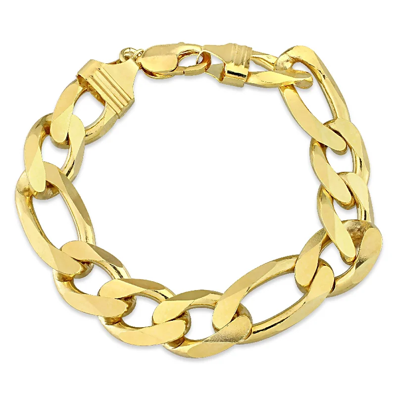 Wide geometric bangles-Rectangular Rings-Miadora 18kt Yellow Gold Plated Sterling Silver Figaro Men's Bracelet