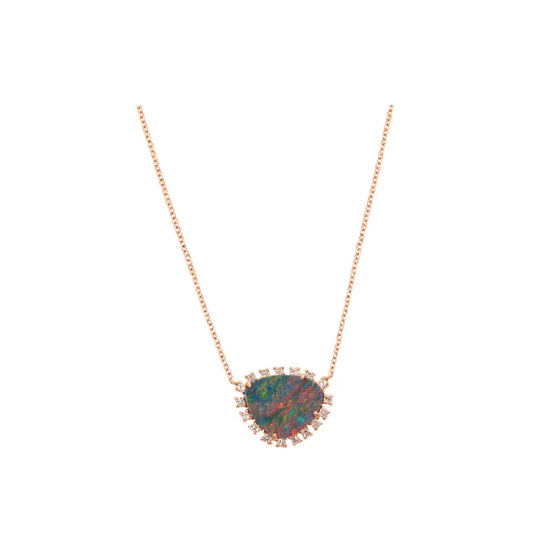 Short pendant necklaces-Chain Necklaces-14K Rose Gold Diamond Pave & Opal Mini Slice Necklace