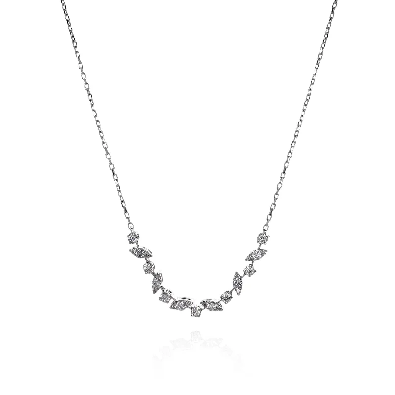 Yarn braid necklaces-Butterfly Necklaces-14k White Gold Alternating Marquise and Round Shape Diamond Necklace