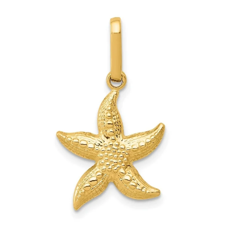 Swirl pattern necklaces-Y Necklaces-Curata 14k Yellow Gold 18" Textured Hollow StarFish Pendant Necklace