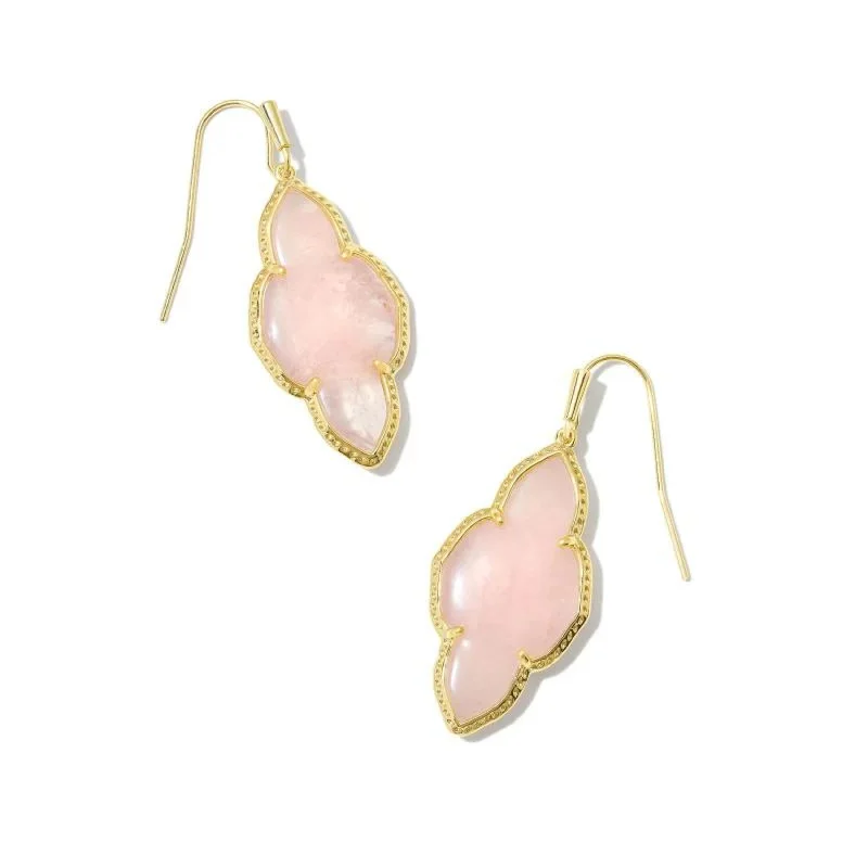 Bird Earrings-Kendra Scott | Abbie Gold Drop Earrings in Rose Quartz