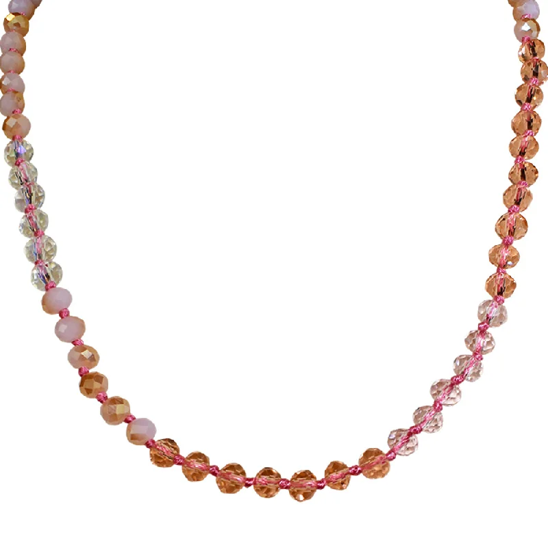 Peace charm necklaces-Infinity Necklaces-Divine Ombre 6mm Beaded Necklace (Goldtone/Pink)