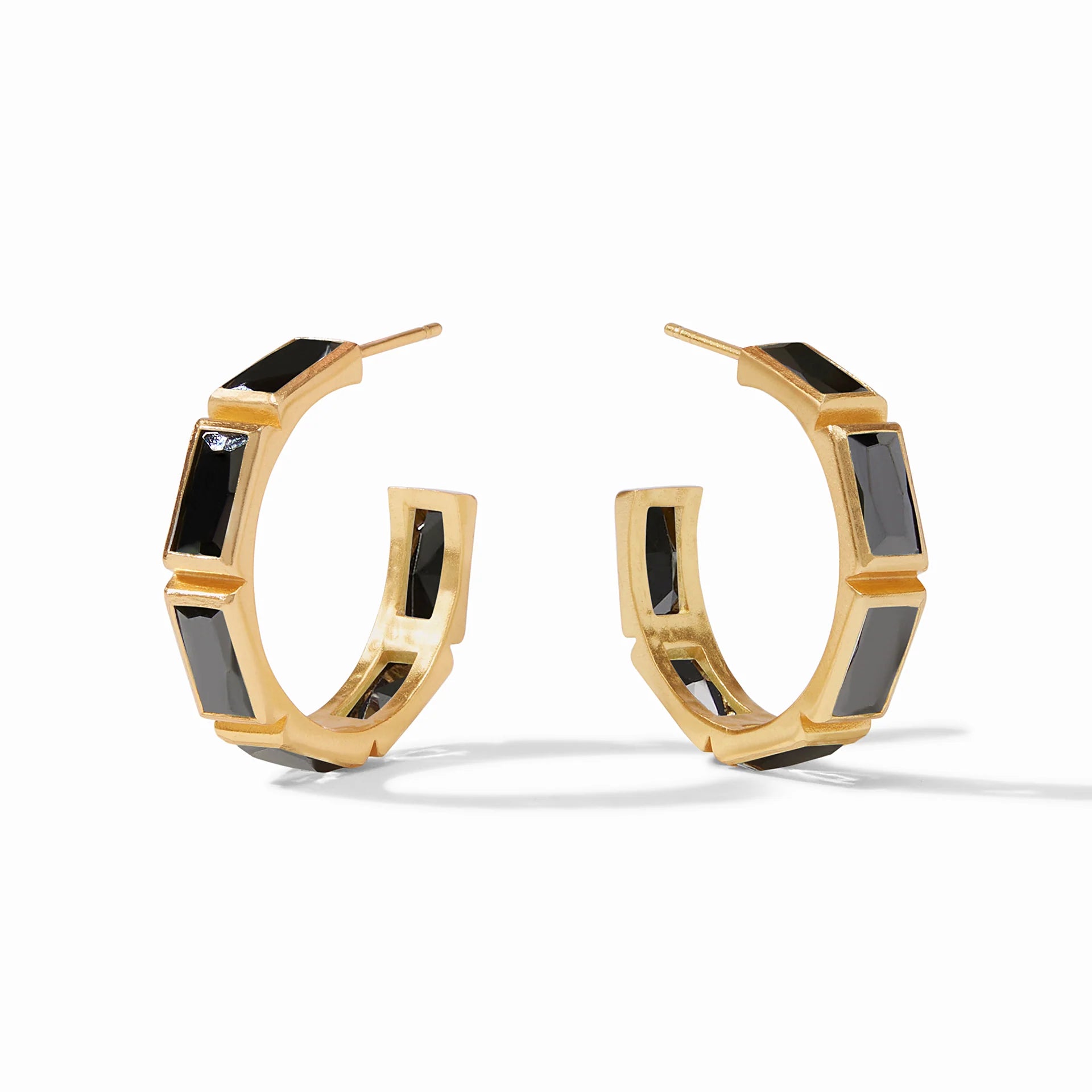 Crown Earrings-Julie Vos | Antonia Medium Hoop Earrings with Obsidian Black Crystals in Gold