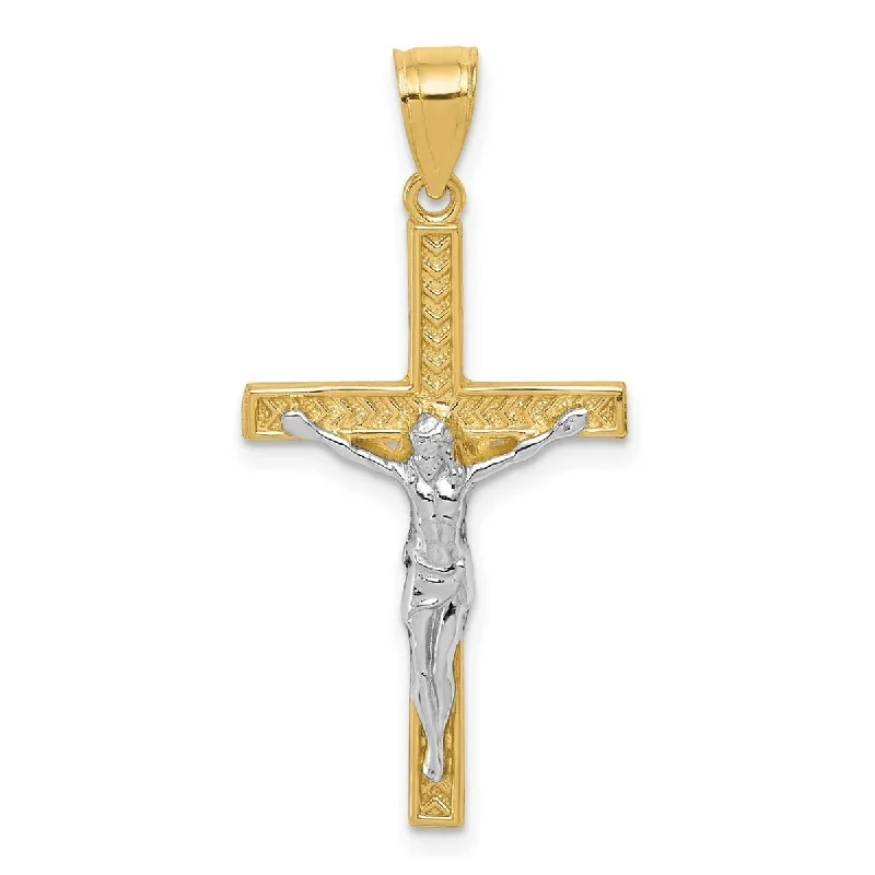 Worn style necklaces-Gothic Necklaces-Curata 10k Yellow Gold and Rhodium 18" Textured Crucifix Pendant Necklace