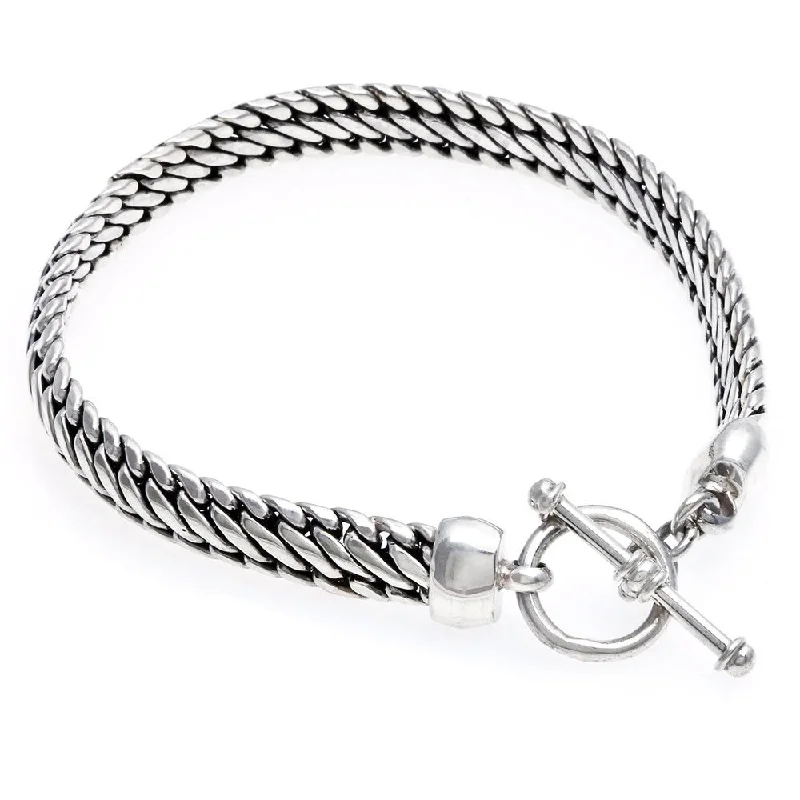 Swirl shape bangles-Crown Bangles-Handmade Link Chain with Toggle Clasp Closure .925 Sterling Silver Bracelet