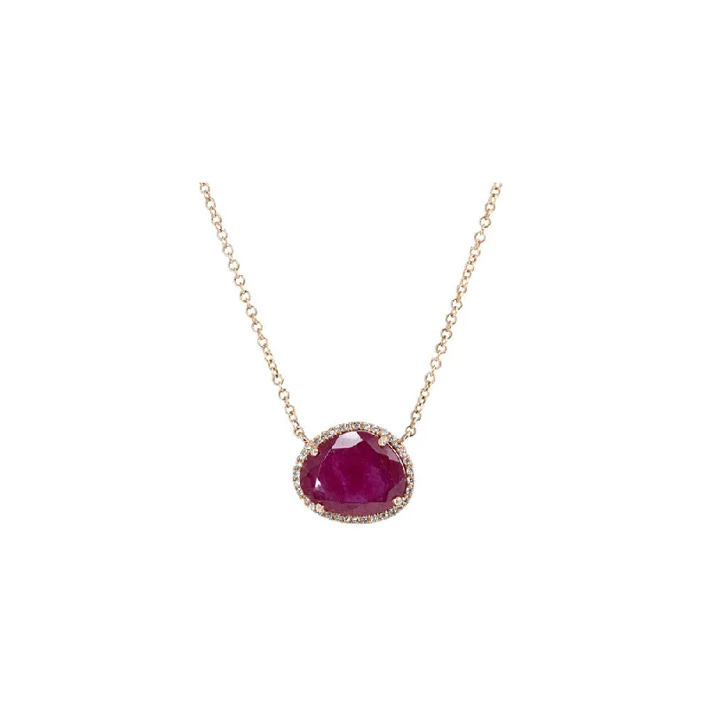 Fine thread necklaces-Punk Necklaces-14KT Rose Gold Diamond Pave and Ruby Slice Necklace