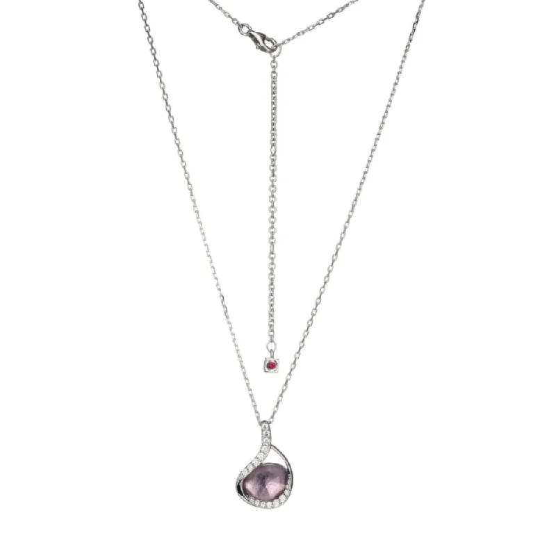 High gloss necklaces-Designer Necklaces-Elle "Treasure" White Crystal and Amethyst Pendant Necklace