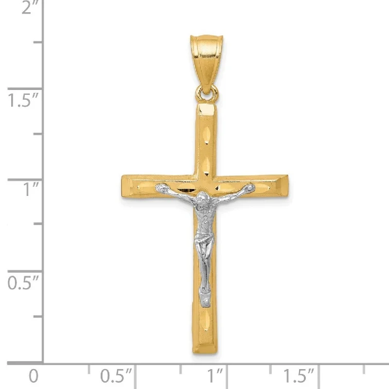 Fold knot necklaces-Wedding Necklaces-Curata 10k Yellow Gold Rhodium 18" Sparkle Cut Crucifix Pendant Necklace