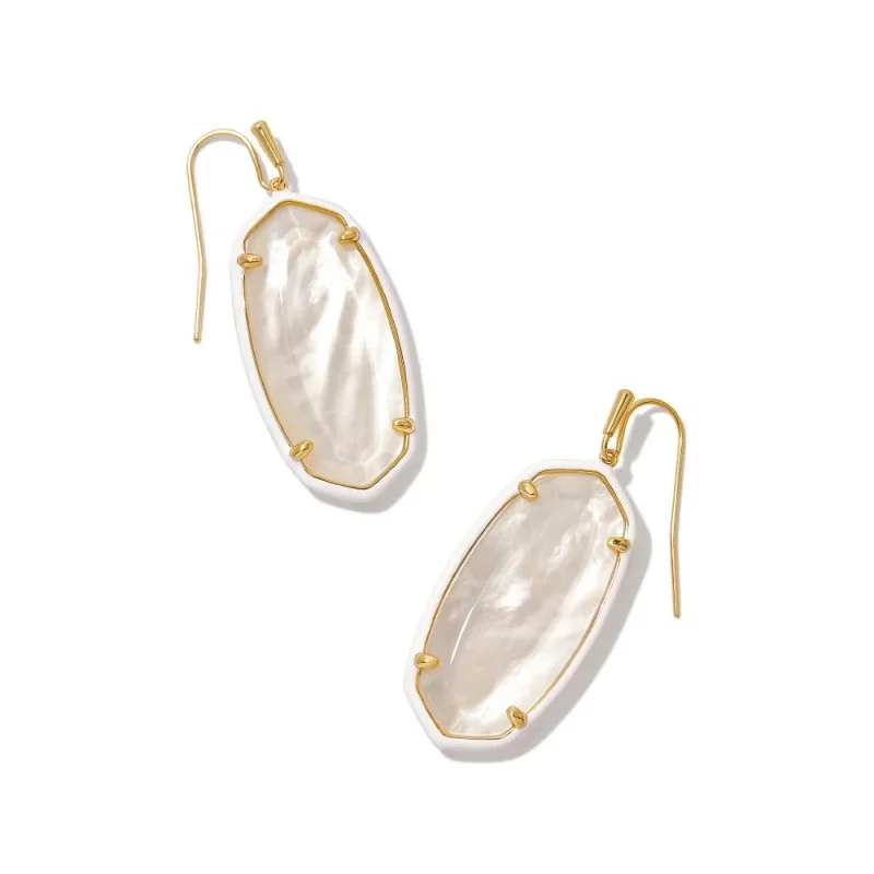 Cluster Earrings-Kendra Scott | Elle Gold Enamel Framed Drop Earrings in Ivory Mix