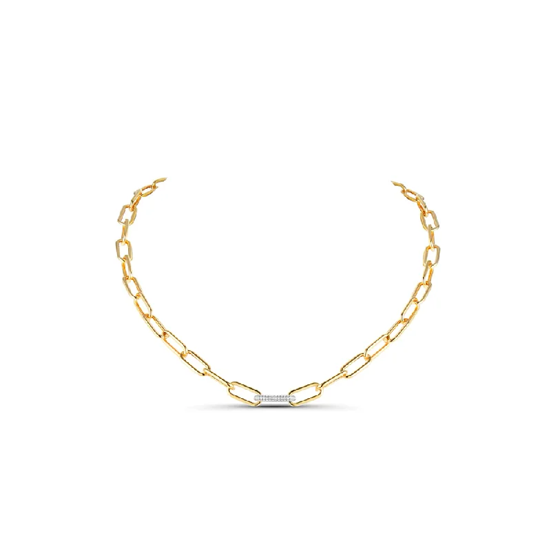 Twig weave necklaces-Casual Necklaces-14K diamond link paperclip necklace