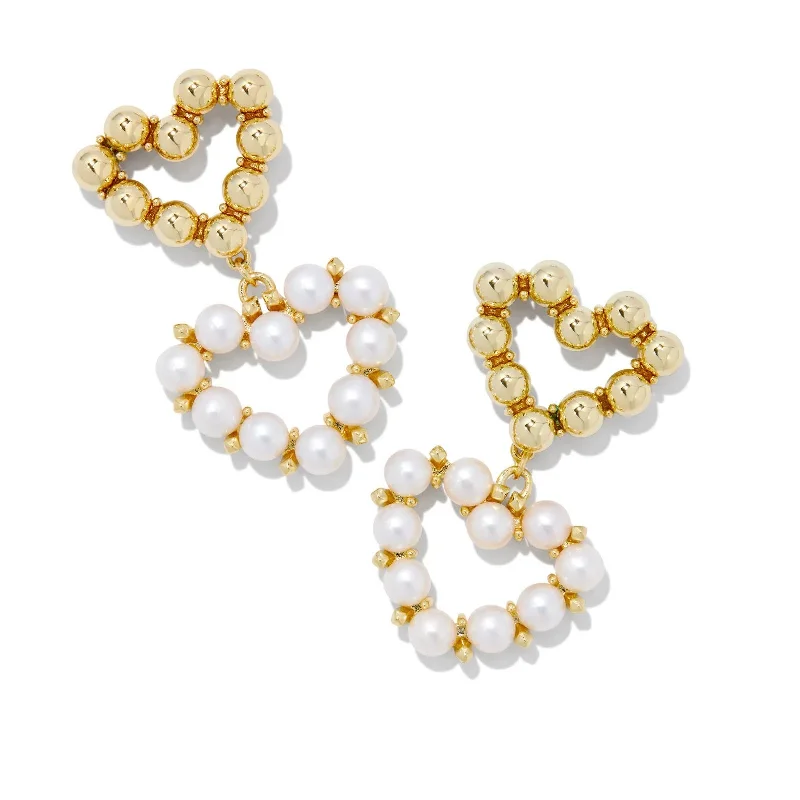 Cultural Earrings-Kendra Scott | Ashton Gold Heart Drop Earrings in White Pearl