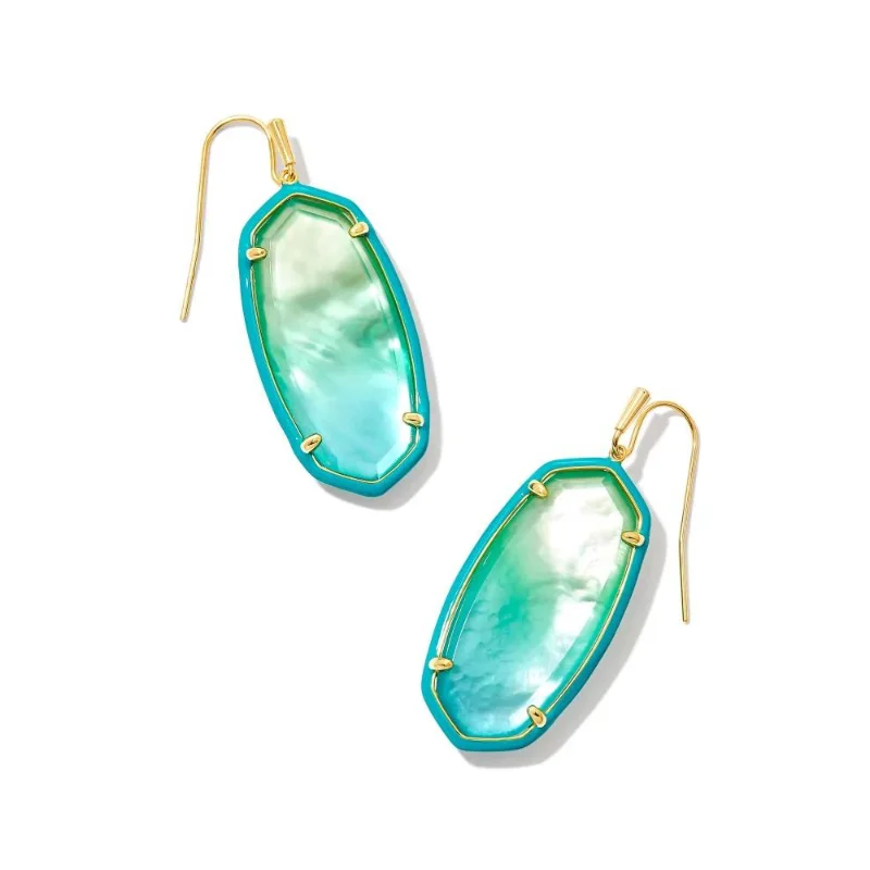 Heavy Earrings-Kendra Scott | Elle Gold Enamel Framed Drop Earrings in Sea Green Chrysocolla