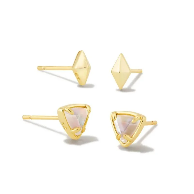 Fashion Earrings-Kendra Scott | Greta Gold Stud Earrings Set of 2 in Ivory Mother-of-Pearl