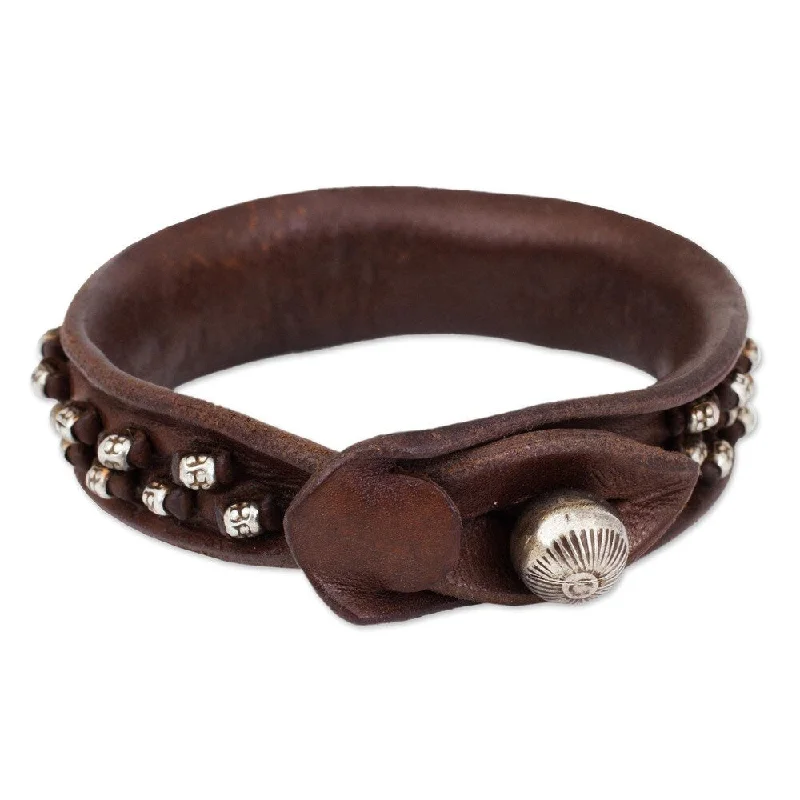 Worn cameo bangles-Waterproof Bangles-Handmade Bohemian Burnished Leather Bracelet (Thailand)