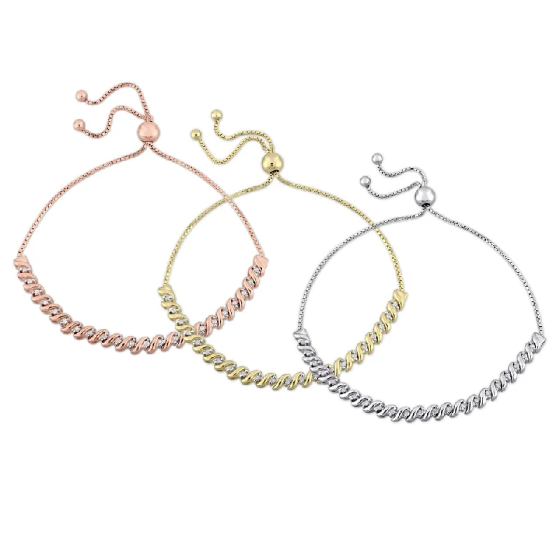 Dove feather bangles-Lightweight Rings-Miadora Sterling Silver 1/4ct TDW Diamond Swirl Adjustable Bracelet