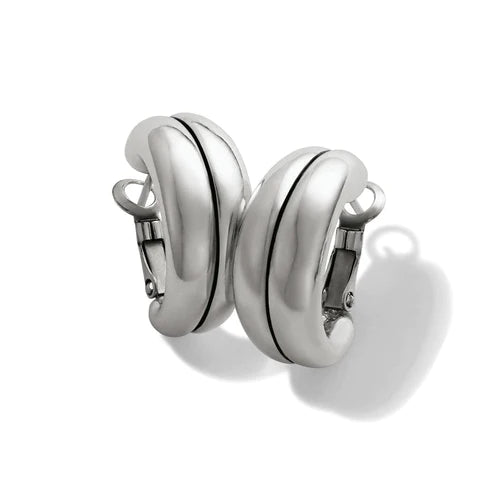 Non-Piercing Earrings-Brighton | Pretty Tough Groove Leverback Hoop in Silver Tone