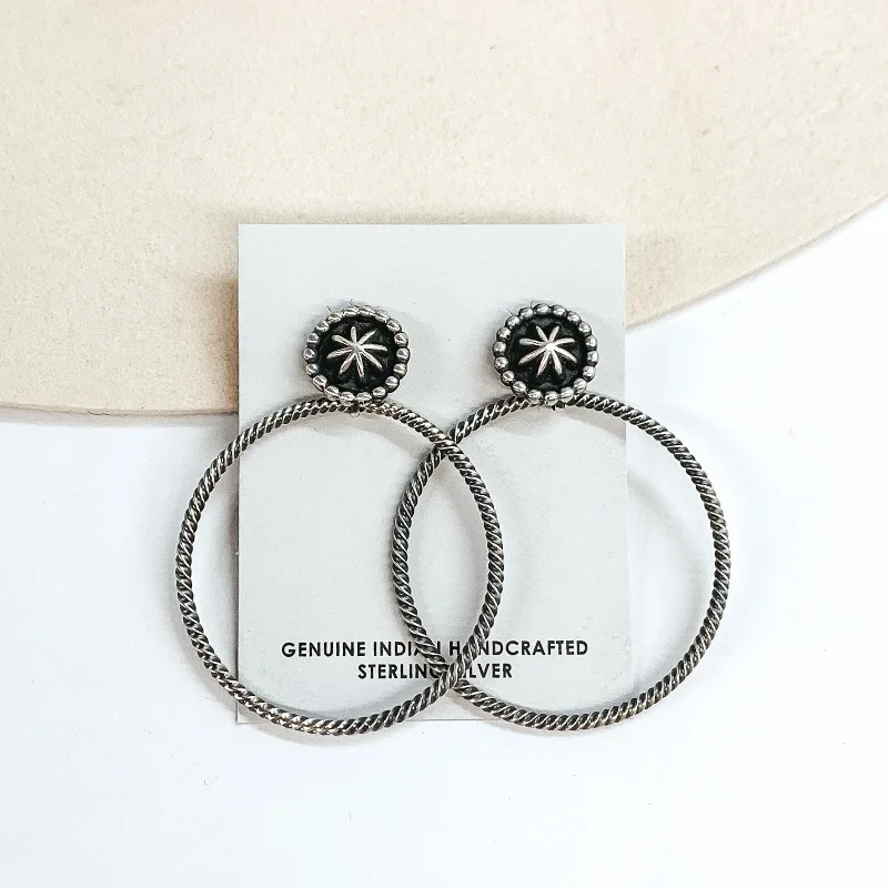 Huggie Earrings-Verley Betone | Navajo Handmade Sterling Silver Rope Hoop Earrings on Circle Post