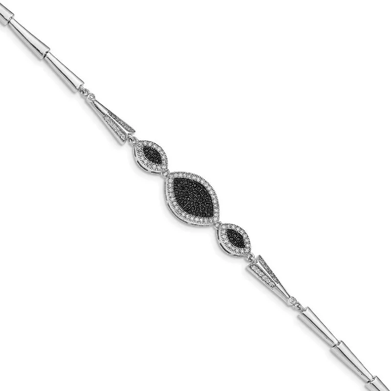 Heavy stone bangles-Street Style Bangles-Curata 925 Sterling Silver Rhod Plated Polished Black and White CZ Cubic Zirconia Simulated Diamond Bracelet 7.5 Inch