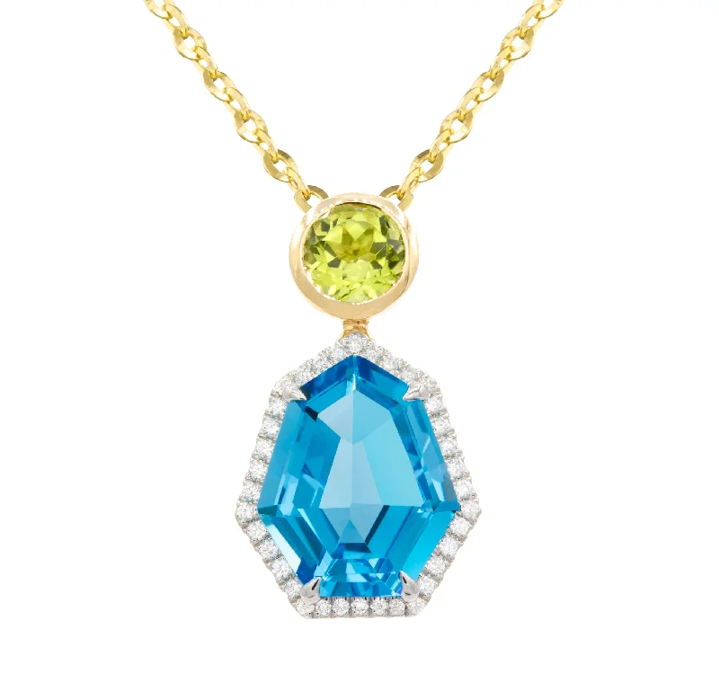 Fine thread necklaces-Punk Necklaces-Bellarri 14k Blue Topaz and Peridot Pendant Necklace with Diamonds