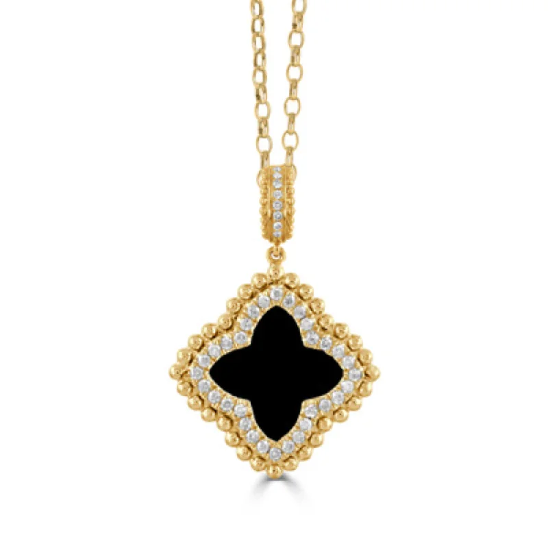 Short pendant necklaces-Chain Necklaces-18k Diamond & Onyx Pendant Necklace