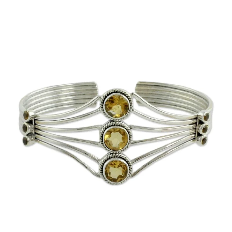 Thread cord bangles-Lock Rings-Citrine Cuff Bracelet, 'Glamour' (India) - 7'6" x 9'6"