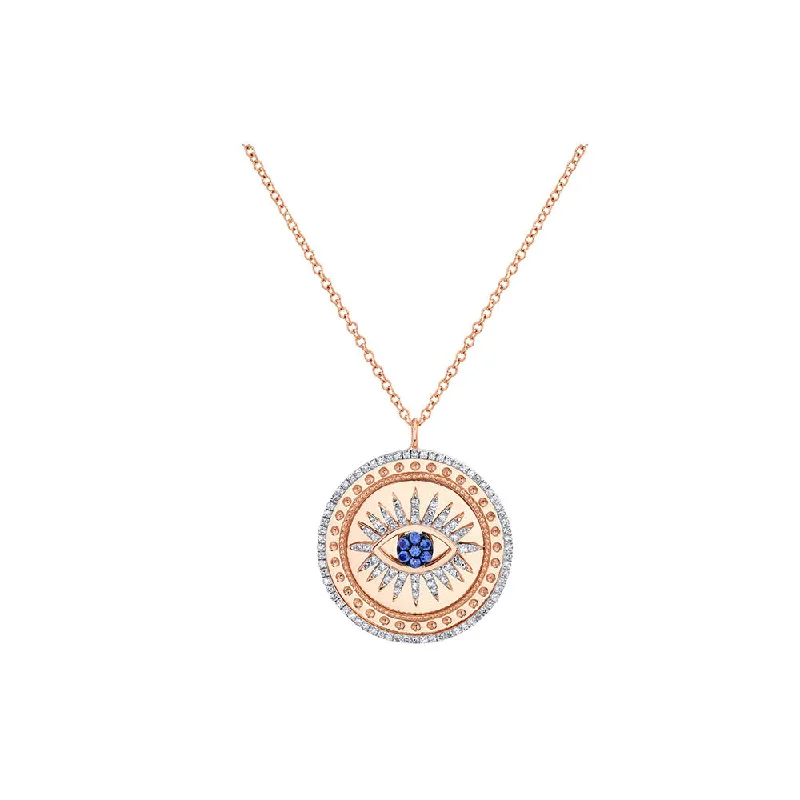 Solar star necklaces-Elegant Necklaces-14K Rose Gold and Sapphire Evil Eye Necklace