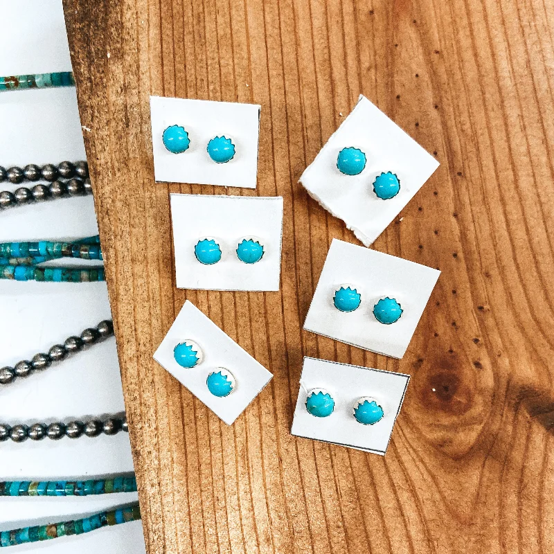 Engraved Earrings-Navajo | Navajo Handmade Sterling Silver and Turquoise Stud Earrings