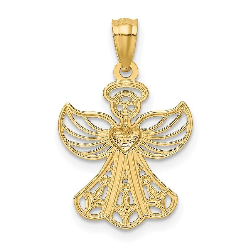 Ripple shape necklaces-Rock Necklaces-Curata 14k Yellow Gold and Rhodium 18" Filigree Angel Pendant Necklace - 24.1x15mm