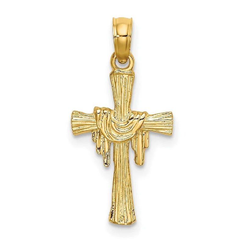 Round pendant necklaces-Key Necklaces-Curata 14k Yellow Gold Ridged Draped Cross Pendant Necklace (10mmx22mm)