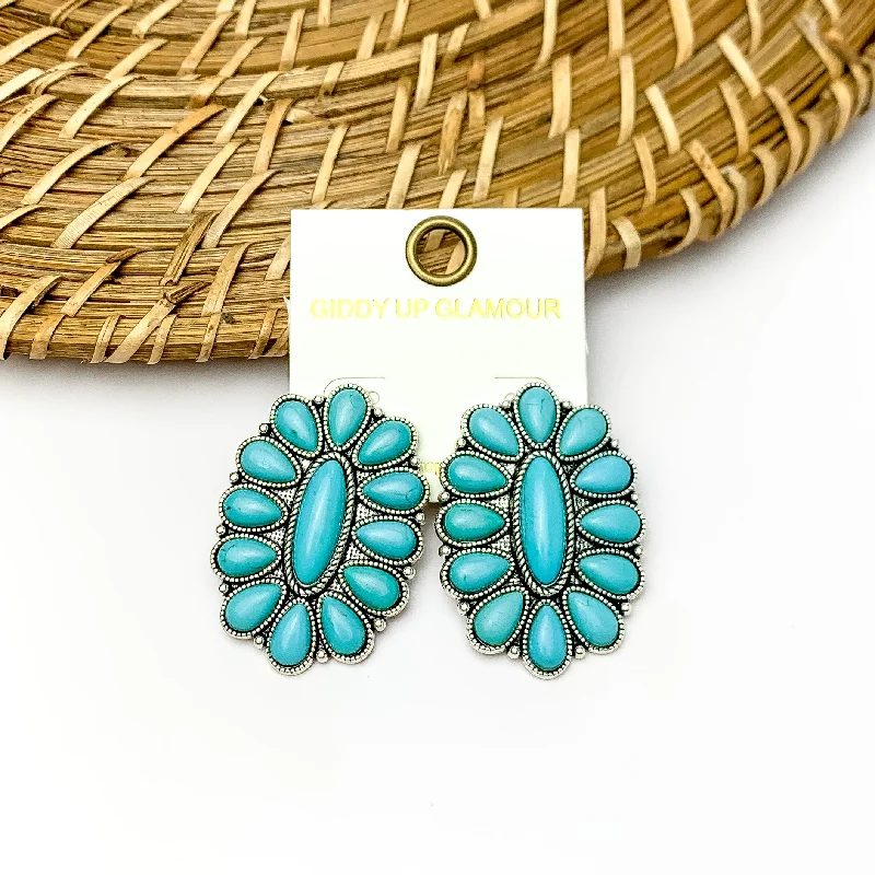 Huggie Earrings-Oval Cluster Earrings in Turquoise