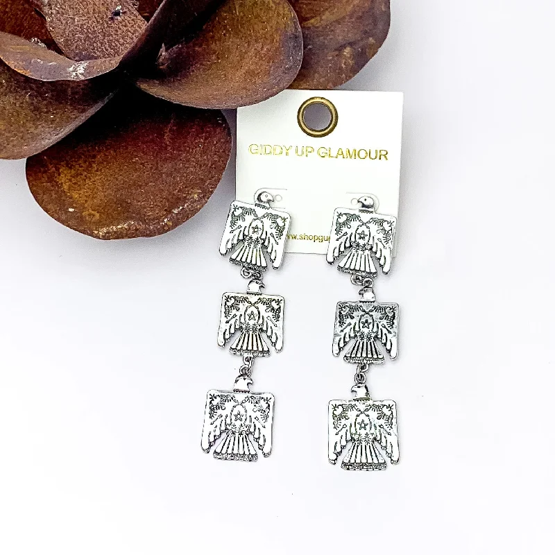 Statement Earrings-Silver Tone Free Bird Three Tiered Earrings