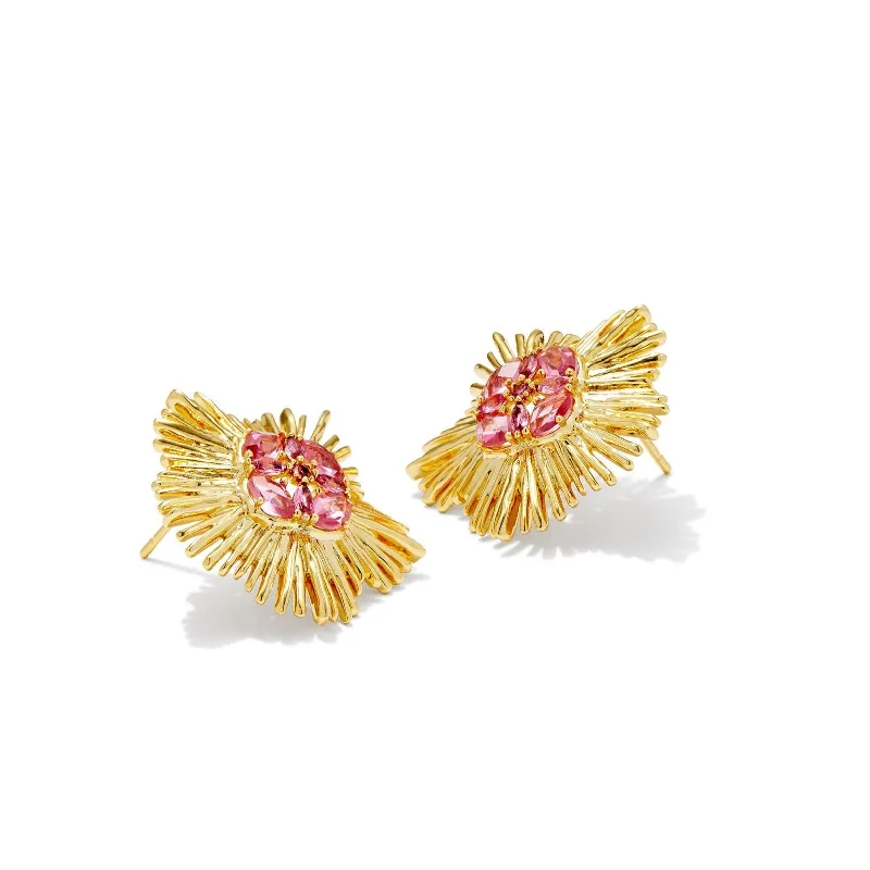 Chandelier Earrings-Kendra Scott | Dira Gold Crystal Statement Stud Earrings in Pink Mix