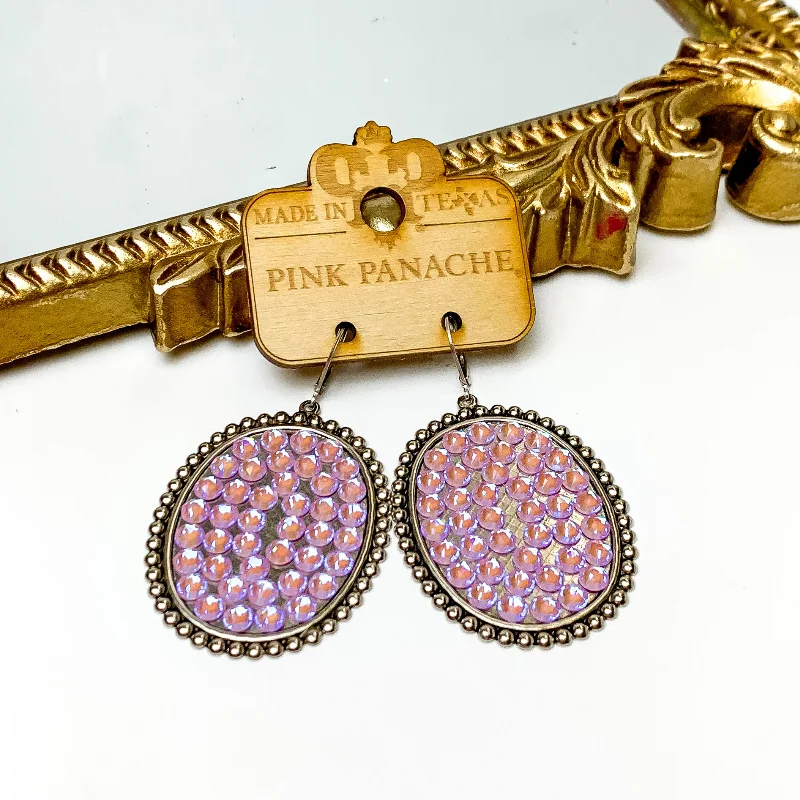 Pink Panache | Silver Tone Oval Earrings with Lavender Crystals