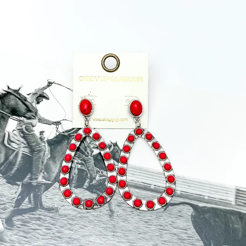 Minimalist Earrings-Western Open Teardrop Earrings With Stones in Red