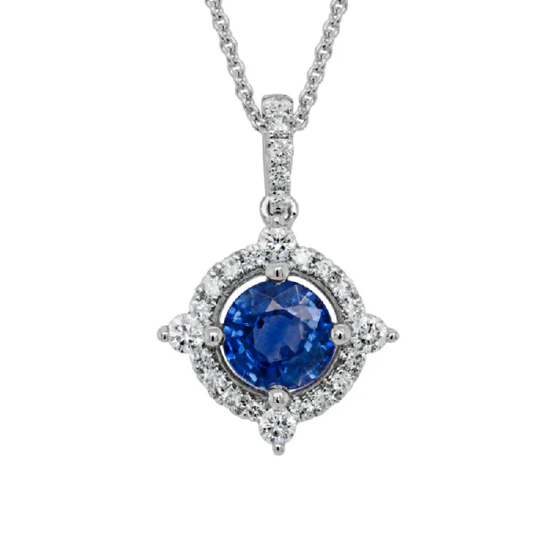 Knotted link necklaces-Symbol Necklaces-14W Sapphire & Diamond Halo Pendant Necklace