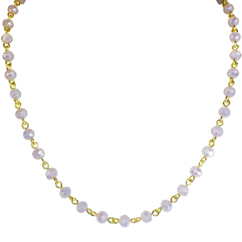 Daisy flower necklaces-Moon Necklaces-Mystic Crystal 17" Necklace (Goldtone/Opal Pink)