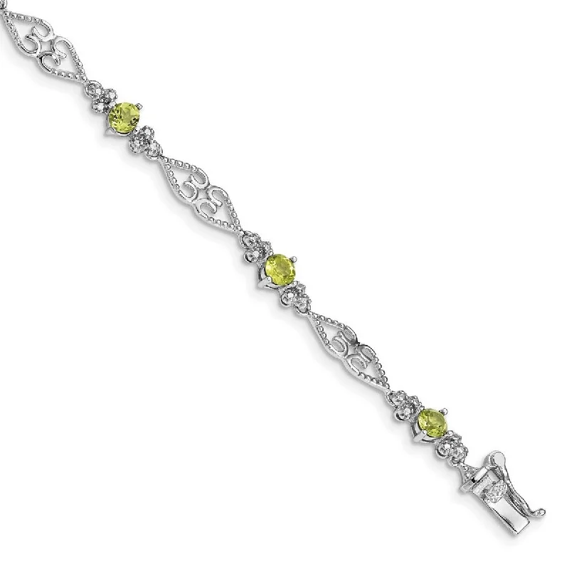 Square gem bangles-Fantasy Bangles-Curata 925 Sterling Silver Textured Polished Box Catch Closure Diamond Peridot Bracelet