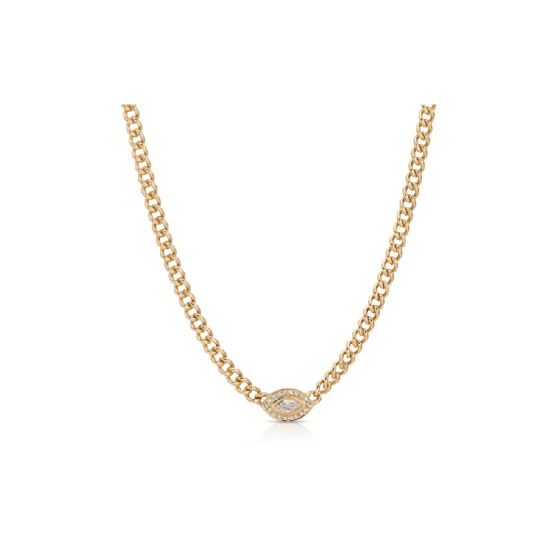 Gatsby necklaces-Tree Necklaces-14K Rose Gold Diamond Evil Eye Chain Link Necklace