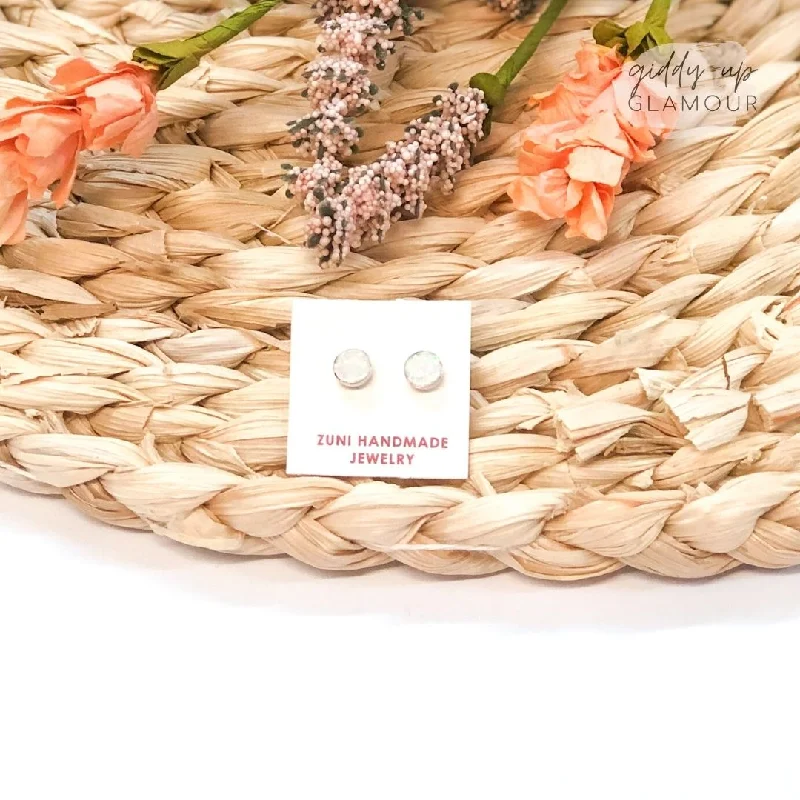 Stud Earrings-Sarah Bowannie | Zuni Handmade Sterling Silver and Opal Circle Stud Earrings