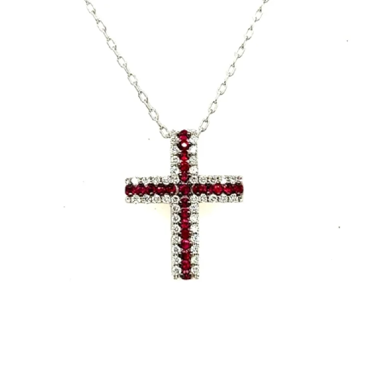 Hope eye necklaces-Affordable Necklaces-18k Ruby & Diamond Cross Pendant Necklace