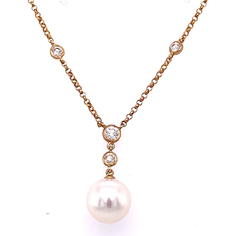 Bent pendant necklaces-Spiritual Necklaces-14k Pearl & Diamond Pendant Necklace