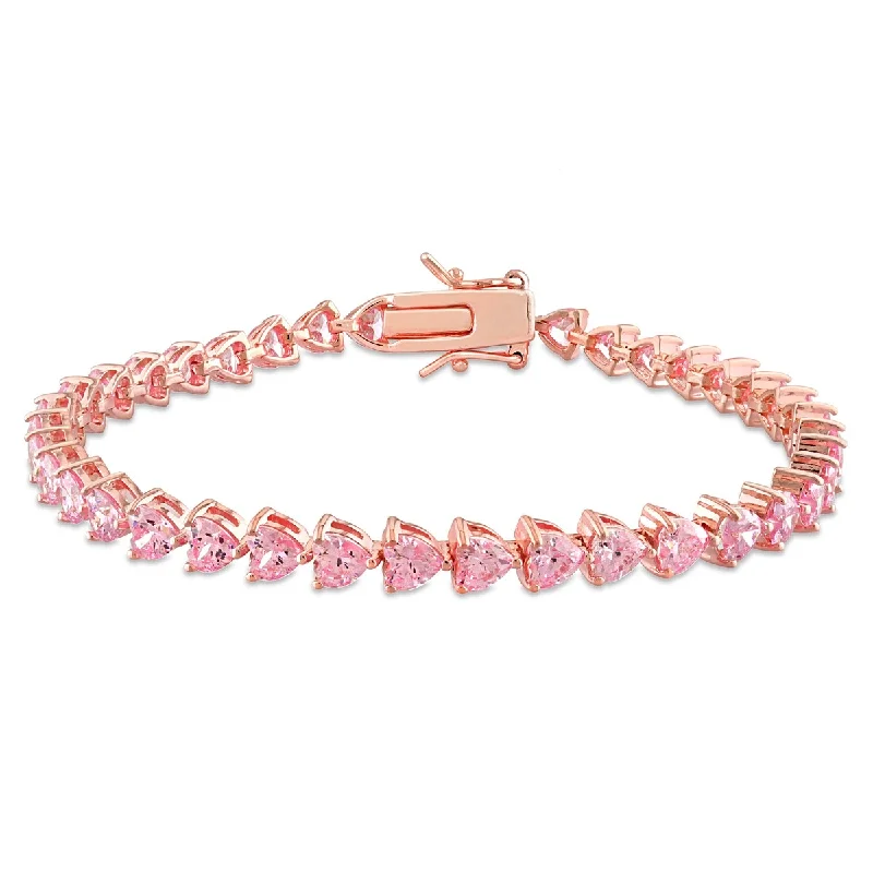 Moon theme bangles-Thin Bangles-Miadora 12 1/3ct TGW Created Pink Heart-Cut Sapphire Tennis Bracelet Rose Silver - 7.5 in.