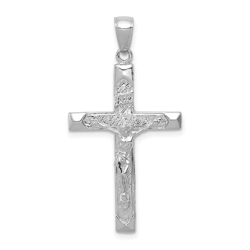 Linked chain necklaces-King Necklaces-Curata 14k White Gold 18" Textured INRI Crucifix Cross Necklace (20mm x 37mm)