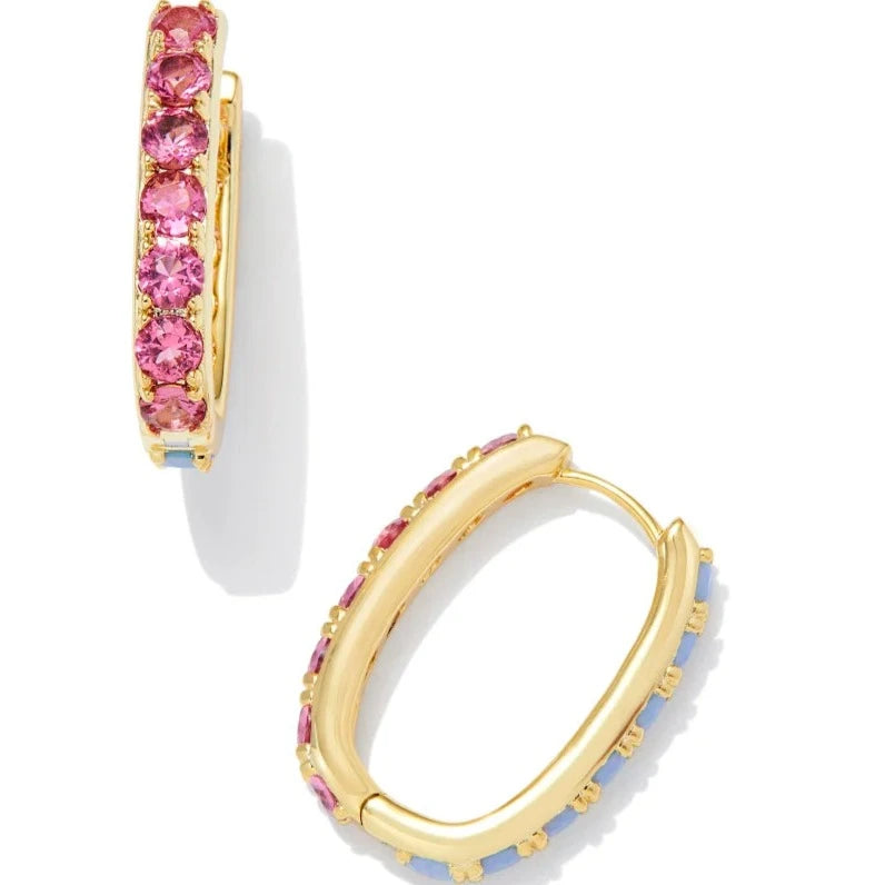 Gold Earrings-Kendra Scott | Chandler Gold Hoop Earrings in Pink Blue Mix