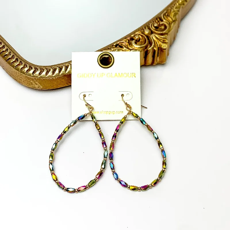 Unicorn Earrings-Multicolor Beaded Open Drop Earrings with Gold Tone Spacers