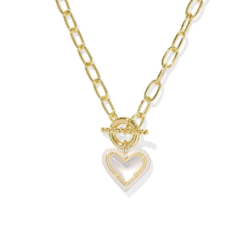 Solar star necklaces-Elegant Necklaces-Kendra Scott Ari Heart Enamel Frame Link and Chain Necklace